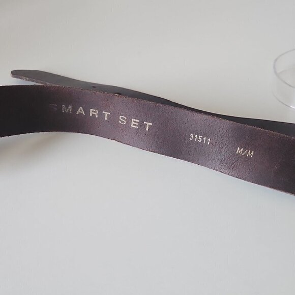 SMART SET | Leather belt wooden metal buckle brown sz M - Picture 5 of 5